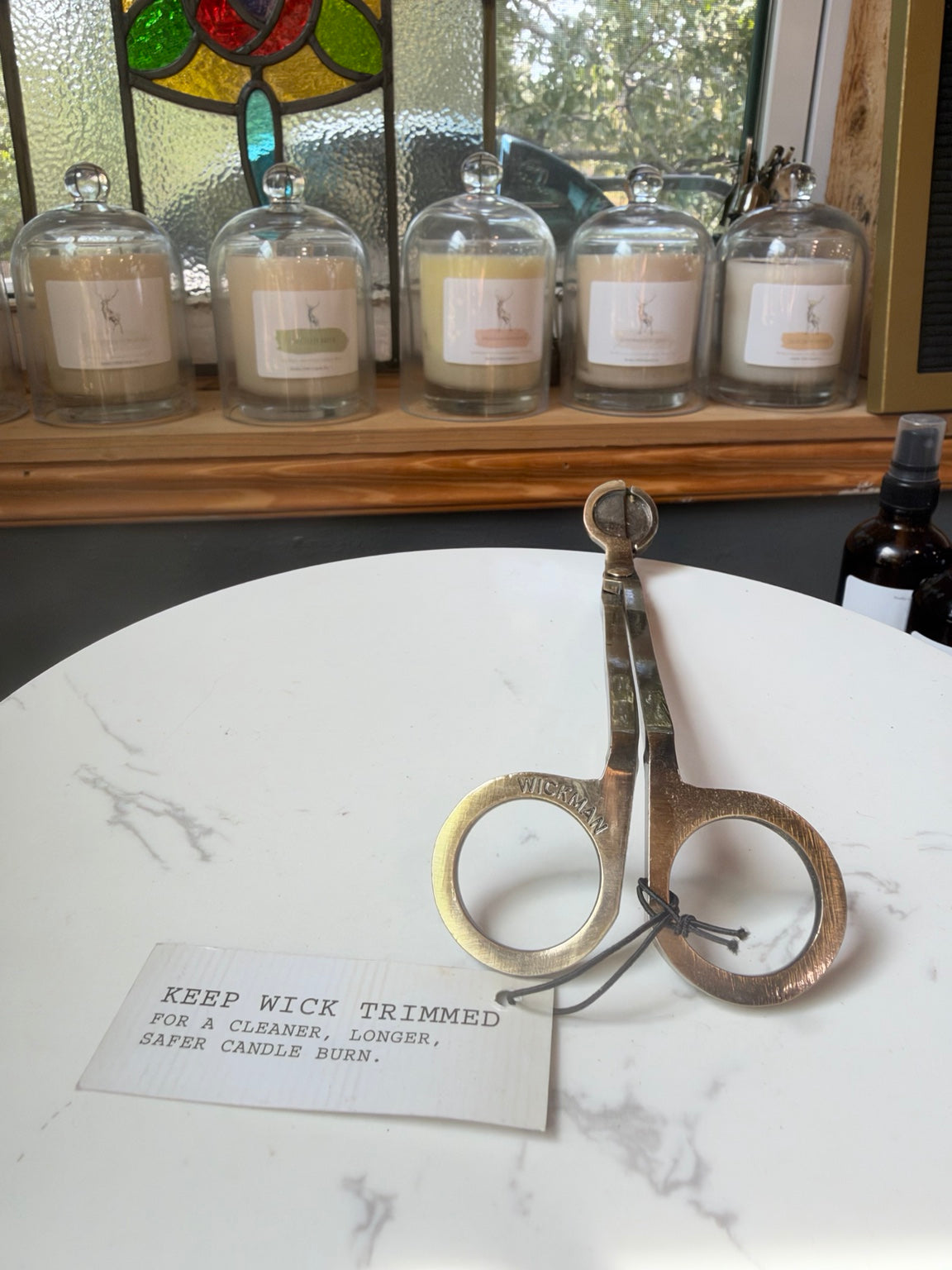Wickman wick trimmer and care tag