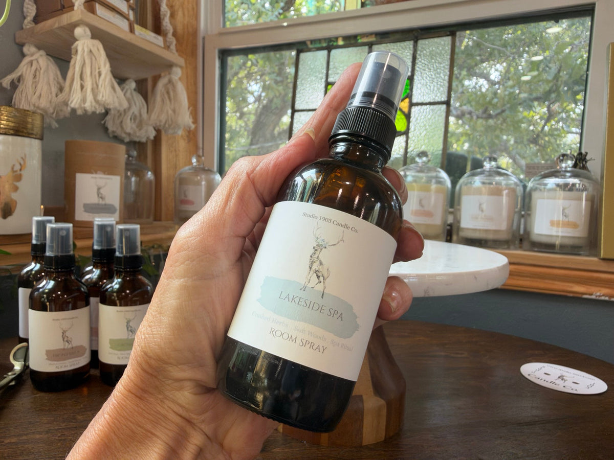 Lakeside Spa room spray held in the Studio 1903 sunroom
