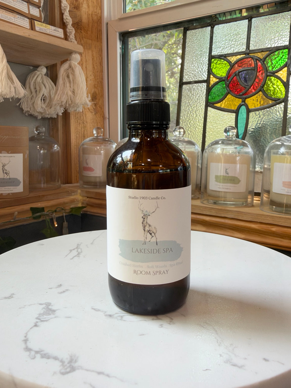 Lakeside Spa room spray in amber glass bottle